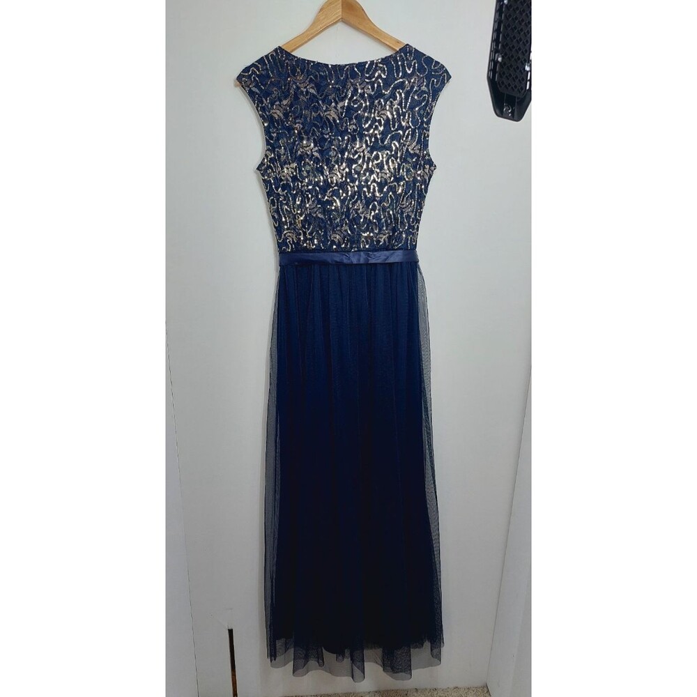 Candalite Women's Size Small Dress Blue with Gold Accents Maxi Length Sleeveless - Picture 9 of 12